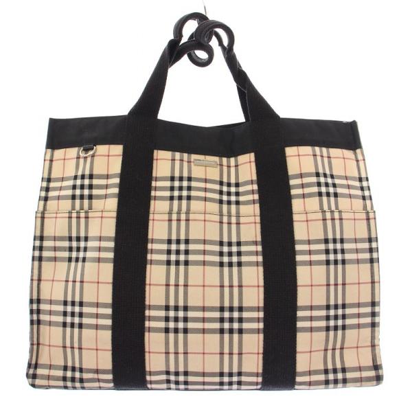 【中古】バーバリー トートバッグ ハンドバッグ ナイロン キャンバス 切替 ノバチェック柄 ベージュ 黒 ブラック BURBERRY（バーバリー） トートバッグ ハンドバッグ ナイロン