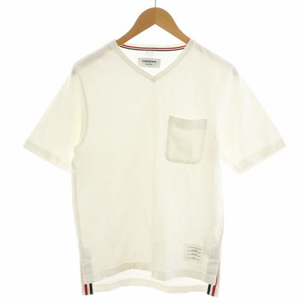トムブラウン THOM BROWNE Tシャツ カットソー 半袖 Vネック 1 白