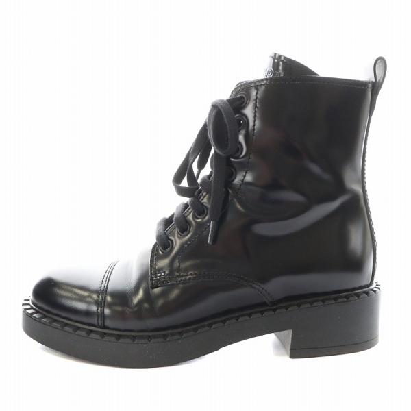 PRADAプラダ黒 レザー ショートブーツ 約10cmヒール#35 PRADA - 美品☆PRADA プラダ Re-Nylon 三角プレート付 サイドZIP