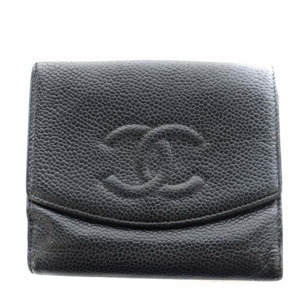 CHANEL ココマーク二つ折り財布 ブラック CHANEL シャネル キャビアスキン ココマーク 財布 二つ折り 小銭