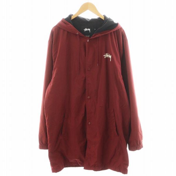 STUSSY ステューシー コート ロング丈 フード ロゴ ナイロン XL