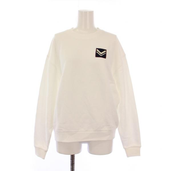 【中古】トリーバーチ フレンチテリーシェブロンパッチスノーホワイト スウェット トレーナー 長袖 クルーネック 白 TORY BURCH（トリーバーチ） フレンチテリーシェブロンパッチスノー