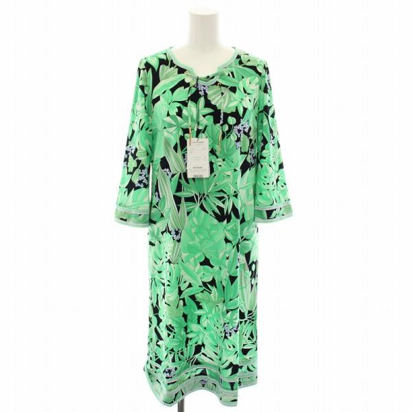 新品未使用タグ付き 近年 レオナール ロングワンピース カンカン 黒 3 LEONARD（レオナール） 美品 カンカン フラワープリントトリム ライン