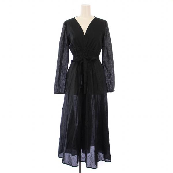 【中古】マーレット Merlette ロンハーマン別注 BRANDARIS シャツワンピース フレア マキシ ロング 長袖 Vネック 黒 マーレット Merlette ロンハーマン別注 BRANDARIS シャツワンピース