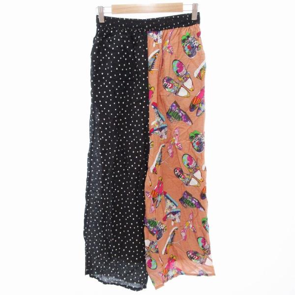 スカラー ScoLar イージーパンツ ワイド ドット柄 靴柄 M 黒