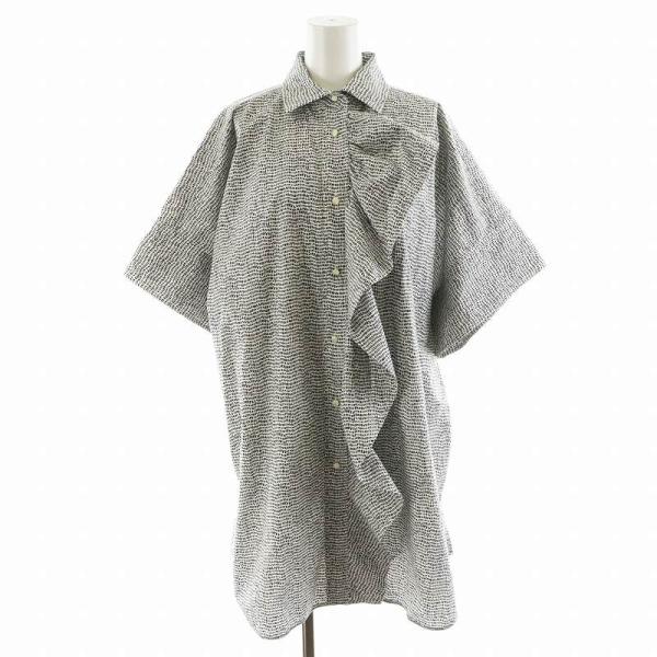 【中古】マックスマーラ MAX MARA シャツワンピース 総柄 半袖 ひざ丈 36 白 ホワイト 黒 ブラック 122126926 Max Mara（マックスマーラ） シャツワンピース 総柄 半袖 ひざ丈 36 白