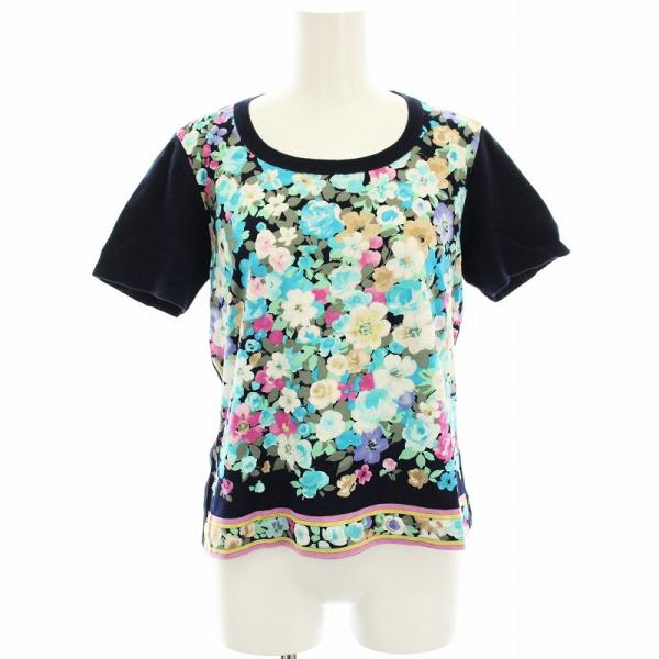 【新品未使用品】レオナール　ニット ネイビー　ジュエリー&フラワー　Lサイズ 新品未使用品】レオナール ニット ネイビー ジュエリー&フラワー