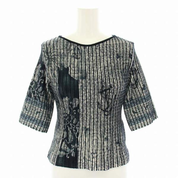 【中古】未使用品 エトロ ETRO 22AW ニット セーター 五分袖 プリーツ 花柄 40 紺 白 222-13942-9126 レディース ETRO（エトロ） 未使用品 ETRO 22AW ニット セーター 五分袖 プリーツ