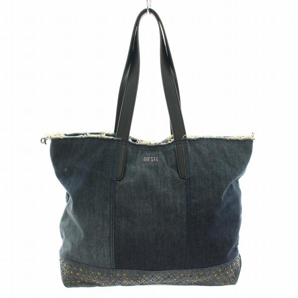 DIESEL ディーゼル デニムトートバッグ レザー スタッズ