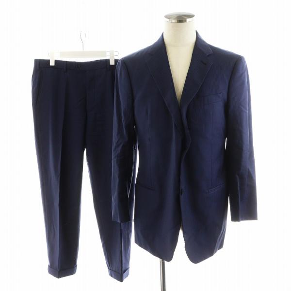 【中古】アルマーニ コレツィオーニ スーツ セットアップ ジャケット パンツ ストライプ柄 ウール 52 紺 ネイビー アルマーニ コレツィオーニ スーツ セットアップ ジャケット パンツ