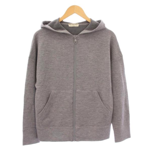 【中古】バレンシアガ BALENCIAGA ジップアップパーカー ジャケット ストレッチ ロゴ ウール XS グレー /BB メンズ vectorpremium_081-102507170129