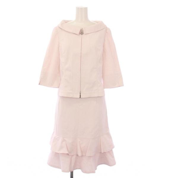 【中古】エムズグレイシー M'S GRACY スーツ ステンカラージャケット 七分袖 ティアードスカート ひざ丈 40 ピンク エムズグレイシー M'S GRACY スーツ ステンカラージャケット 七分袖
