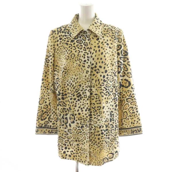 【中古】レオナール LEONARD ジャケット ジップアップ レオパード ヒョウ柄 絹 シルク混 13AR ベージュ 黒 0391211 LEONARD（レオナール） ジャケット ジップアップ レオパード ヒョウ柄