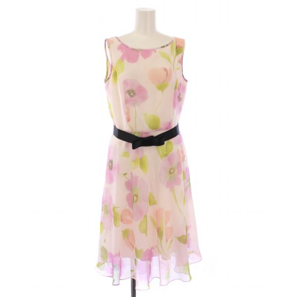 【未使用品級】エムズグレイシー ノースリーブワンピース フレア ウエストリボン エムズグレイシー M'S GRACY ワンピース フレア ひざ丈