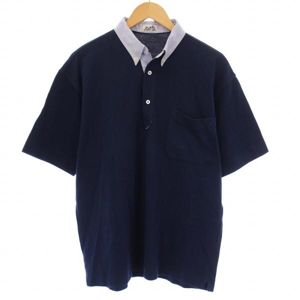 HERMES ネイビー 長袖ポロシャツ L 長袖 ロング ブルー（青）系 S HERMES(エルメス) ポロシャツ