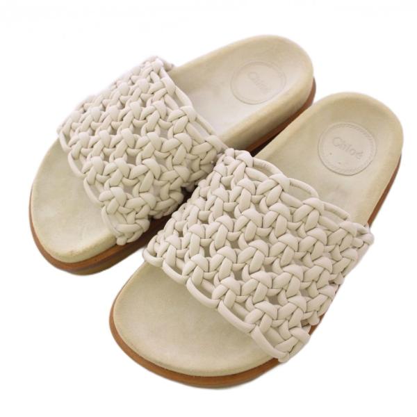 【中古】クロエ CHLOE サンダル 厚底 編み込み レザー 35 アイボリー /BB レディース Chloe（クロエ） サンダル 厚底 編み込み レザー 35 アイボリー /BB