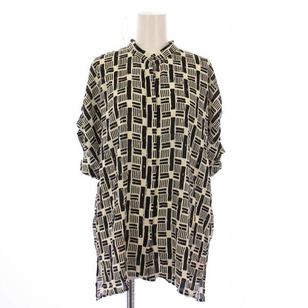 【中古】ジャーナルスタンダードレサージュ DEVEAUX GOLDラメモノトーンシャツ ブラウス 半袖 バンドカラー F 黒 白 未使用品 ジャーナルスタンダードレサージュ 25SS DEVEAUX GOLDラメ