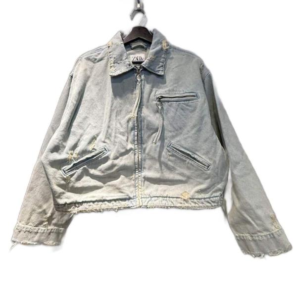 ZARA（ザラ） ジャケット デニム ダメージ ジップ S ライトブルー □FF