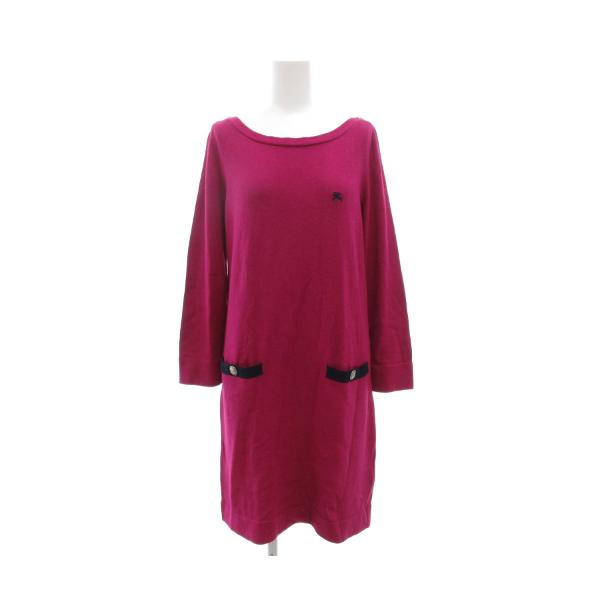 バーバリーブルーレーベル ワンピース ひざ丈 長袖 ニット 36 S 紺