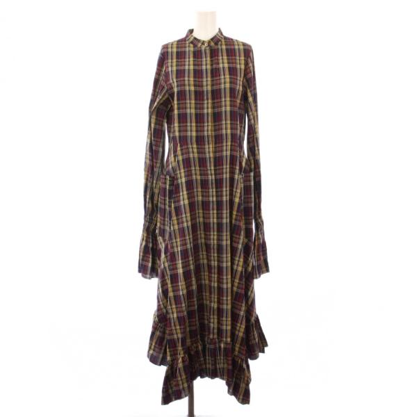 【中古】未使用品 エリン ELIN シャツワンピース フレア マキシ ロング 長袖 バンドカラー チェック柄 マルチカラー 未使用品 エリン ELIN シャツワンピース フレア マキシ ロング 長袖