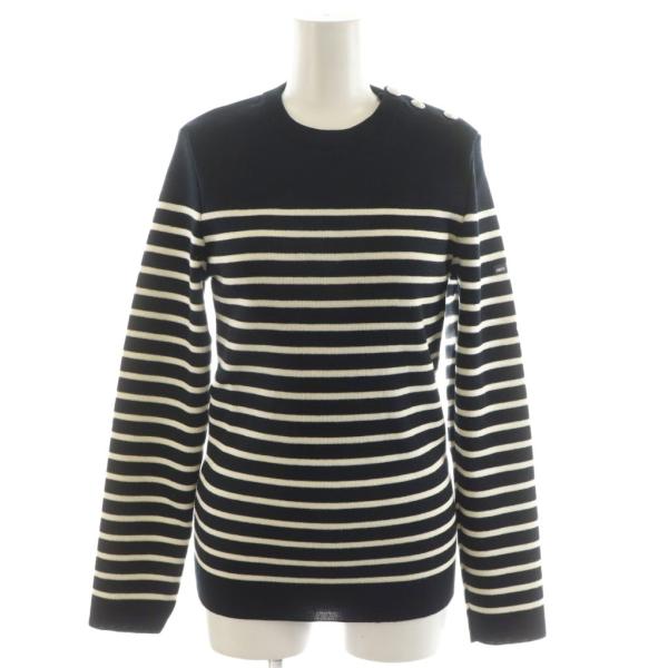 【中古】未使用品 セントジェームス SAINT JAMES マリンセーター Maree II R ニット カットソー 長袖 F38 紺 白 vectorpremium_081-102508150387