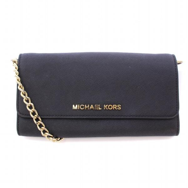 大幅に値下げ中！Michael Kors チェーンショルダーウォレット　黒 公式アウトレット】JET SET TRAVEL NS チェーン クロスボディ