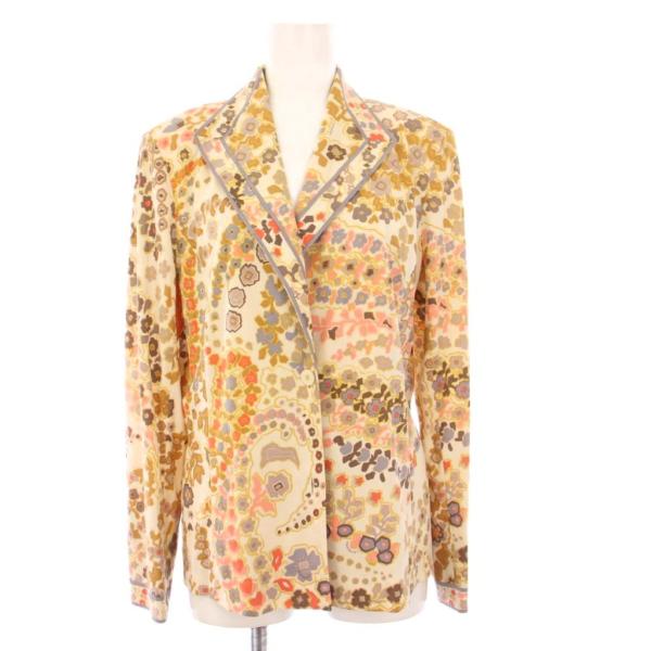 【中古】レオナール LEONARD FASHION テーラードジャケット 2B 総柄 L ベージュ 0121209 /KH レディース LEONARD（レオナール） LEONARD FASHION テーラードジャケット 2B 総柄