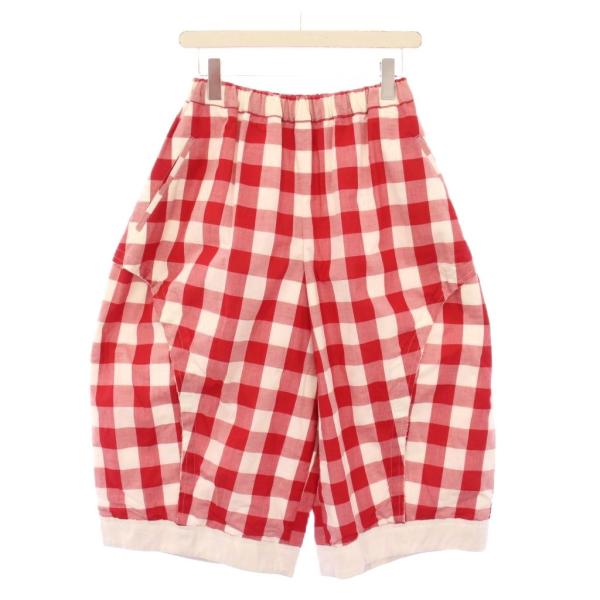 【中古】コムデギャルソン AD2019 ワイドパンツ イージー クロップド丈 ウエストゴム チェック柄 XS 赤 レッド 白 コムデギャルソン COMME des GARCONS AD2019 ワイドパンツ イージー