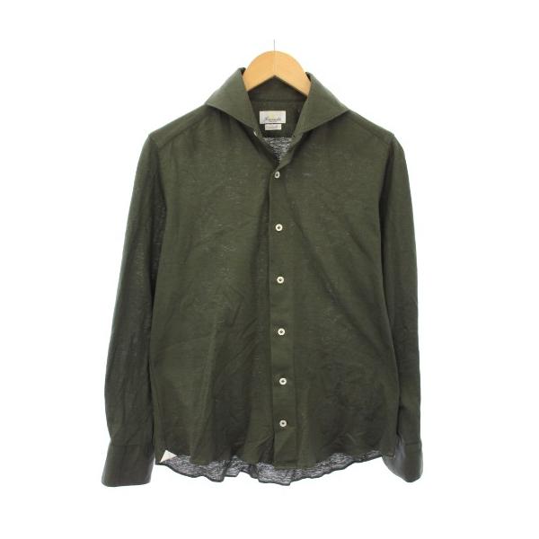 【中古】ジャンネット GIANNETTO vinci fit シャツ リネン 15/38 カーキ /TK メンズ ジャンネット GIANNETTO vinci fit シャツ リネン 15/38 カーキ /TK