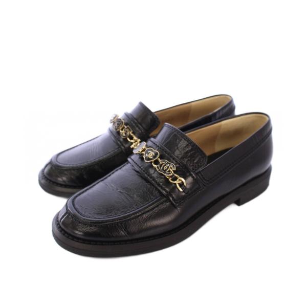 CHANEL シャネル ローファー モカシン ココマーク チャーム レザー 36C