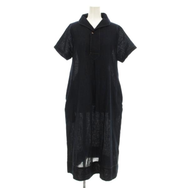 【中古】パラスパレス ワンピース ロング マキシ 半袖 ハーフボタン コットン 2 紺 ネイビー FOP24139B パラスパレス Pallas Palace ワンピース ロング マキシ 半袖 ハーフ