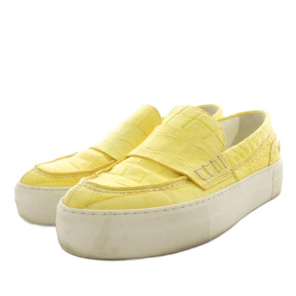 【中古】モンクレール MONCLER スリッポン シューズ クロコ型押し レザー 37 黄 イエロー 51 09A 2009900 MONCLER（モンクレール） スリッポン シューズ クロコ型押し レザー 37