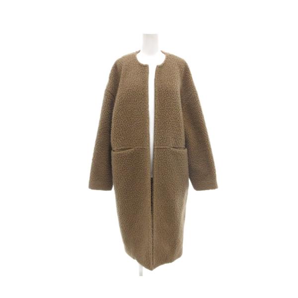 リムアーク rim.ark ノーカラーコート ボア ロング丈 F 茶 ブラウン