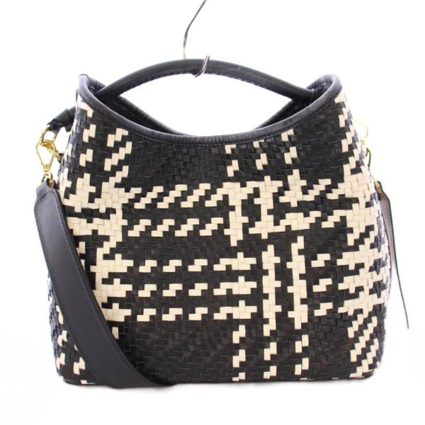 【中古】ヴェルメイユ パー イエナ ELLEME 2WAY ハンドバッグ ワンハンドル ショルダーバッグ レザー 黒 白 ヴェルメイユ パー イエナ VERMEIL par iena ELLEME 2WAY ハンドバッグ