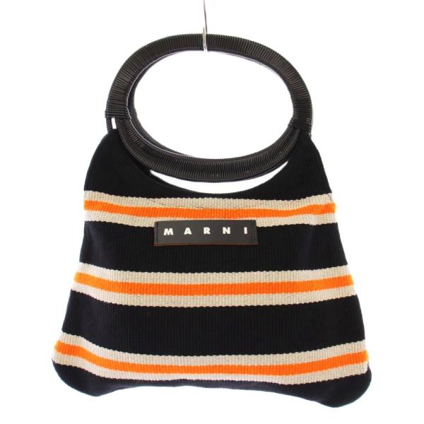 【中古】マルニ MARNI ボートバッグ ハンドバッグ ロゴ ボーダー柄 黒 ブラック オレンジ BOMH0003Q0 MARNI（マルニ） ボートバッグ ハンドバッグ ロゴ ボーダー柄 黒