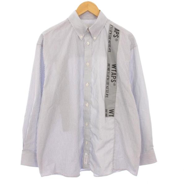 【中古】ダブルタップス 24SS BD 01 /LS / CTPL. BROADCLOTH. ボタンダウンシャツ 長袖 ストライプ ロゴ 1 グレー ダブルタップス WTAPS 24SS BD 01 /LS / CTPL. BROADCLOTH. TEXTILE