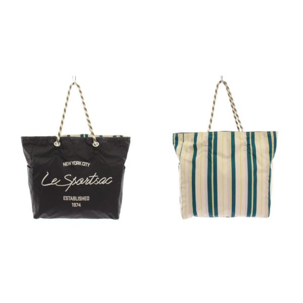 【中古】レスポートサック LesportSAC LARGE 2 WAY TOTE トートバッグ リバーシブル ストライプ ナイロン グレー 白 LeSportsac（レスポートサック） LesportSAC LARGE 2 WAY TOTE トート