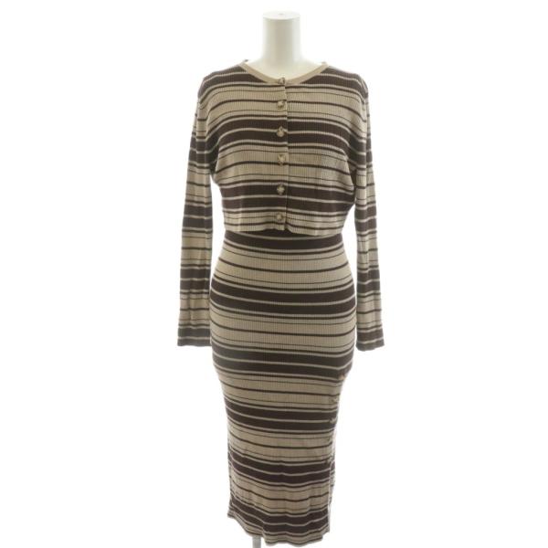 【中古】ハーリップトゥ 2点セット カーディガン ワンピース ロング ボーダー ノースリーブ S ベージュ 茶 ハーリップトゥ 2点セット カーディガン ワンピース ロング ボーダー
