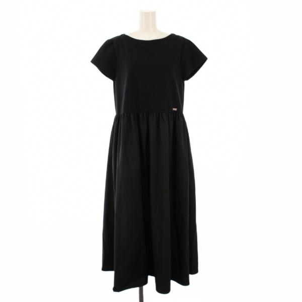 【中古】フォクシーニューヨーク デイリージャージードレス フレアワンピース ミモレ ロング 半袖 クルーネック 黒 フォクシーニューヨーク デイリージャージードレス フレアワンピース