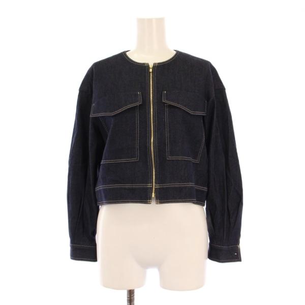 【中古】アナイ ANAYI ノーカラージャケット デニム アウター ショート丈 ジップアップ シルク混 34 インディゴ アナイ ANAYI ノーカラージャケット デニム アウター ショート丈