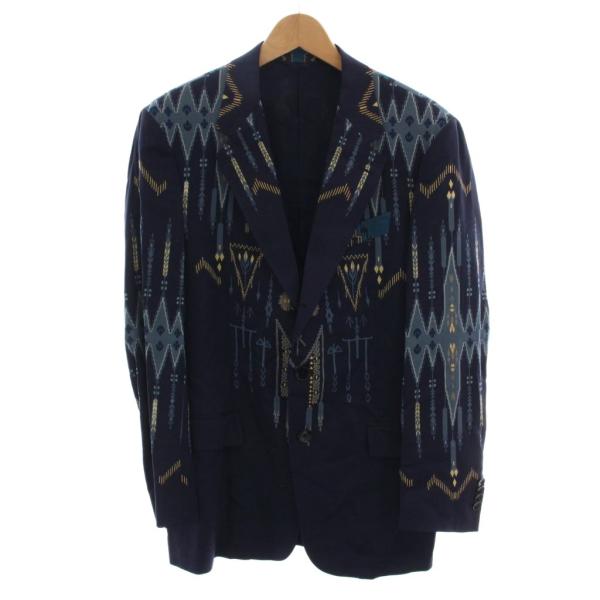 【中古】エトロ ETRO テーラードジャケット 総柄 アウター 50 紺 ネイビー 1G512 /YM メンズ ETRO（エトロ） テーラードジャケット 総柄 アウター 50 紺 ネイビー