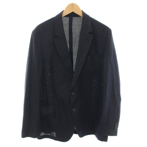 【中古】サルヴァトーレフェラガモ テーラードジャケット シングル 絹 シルク混 麻 54-7C 紺 143133 メンズ FERRAGAMO（フェラガモ） サルヴァトーレフェラガモ Salvatore