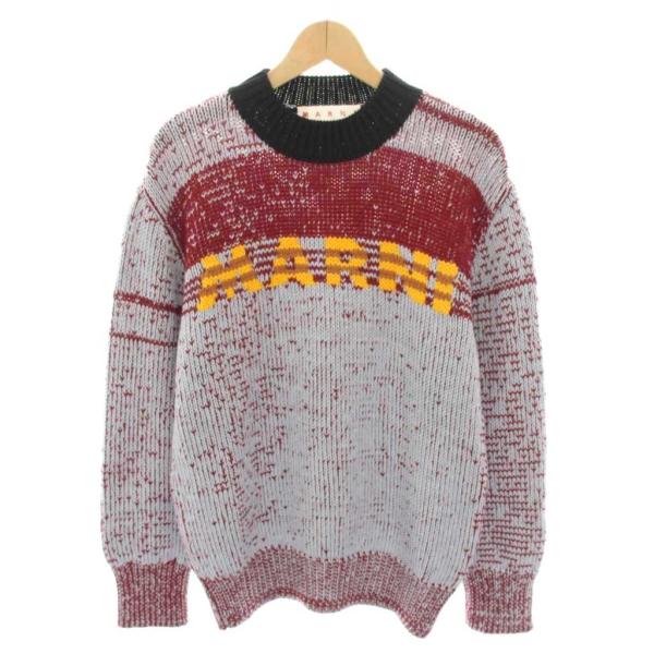【中古】マルニ MARNI 23AW ニット セーター クルーネック 長袖 ロゴ 46 赤 レッド 水色 GCMG0345Q0 メンズ MARNI（マルニ） MARNI 23AW ニット セーター クルーネック 長袖 ロゴ