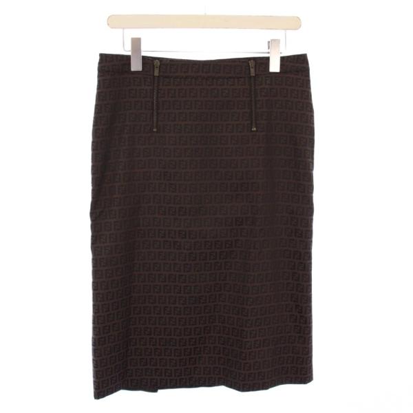 【中古】フェンディ FENDI タイトスカート ミモレ ロング ズッカ柄 バイカラー 40 茶 ブラウン 黒 ブラック FENDI（フェンディ） タイトスカート ミモレ ロング ズッカ柄 バイ