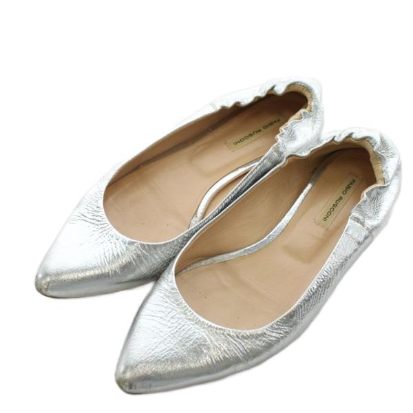 美品★Fabio Rusconi シルバー パンプス★38 ファビオルスコーニ FABIO RUSCONI パンプス ポインテッドトゥ 35