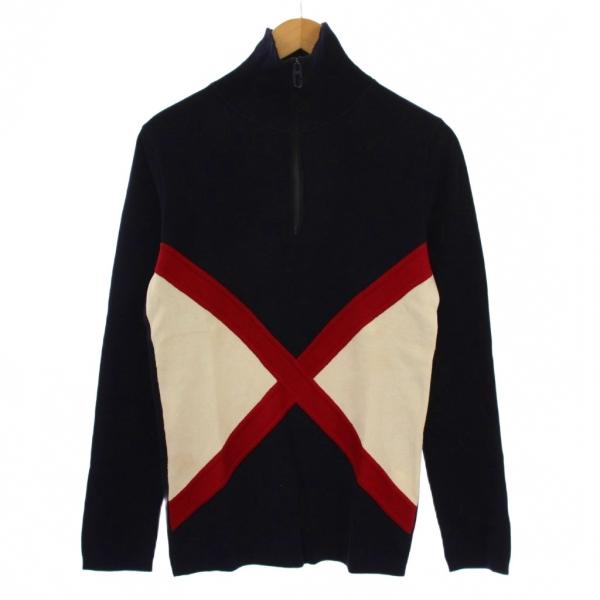 【中古】グッチ GUCCI ニット セーター 長袖 ハイネック ハーフジップ M 紺 赤 白 /BM メンズ GUCCI（グッチ） ニット セーター 長袖 ハイネック ハーフジップ M 紺