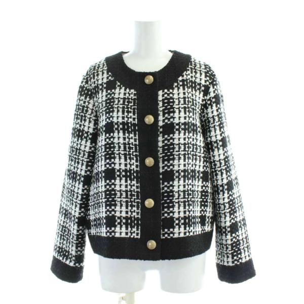 【希少・新品】 ザラ　セットアップ　ジャケット　スカート　ツイード　金ボタン ZARA（ザラ） ツイードノーカラージャケット 金ボタン チェック S 黒