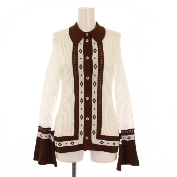 【中古】マメクロゴウチ ニッテッドシャツウィズダイヤモンドパターン ニット 長袖 レギュラーカラー 1 白 茶 マメクロゴウチ ニッテッドシャツウィズダイヤモンドパターン ニット