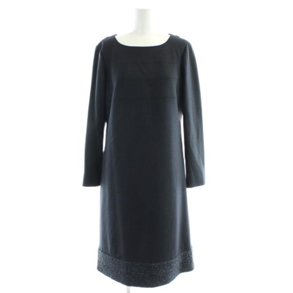 レリアン　長袖 ひざ丈ワンピース レリアン Leilian ワンピース ひざ丈 9 黒 ブラック 切替 /AP