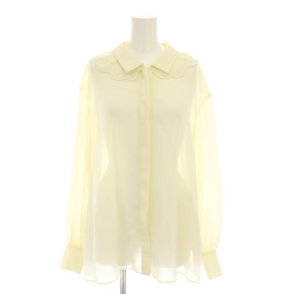 【中古】ルネ Rene シャツ ブラウス 長袖 フリル フェイクパール スカラップ衿 シアー 38 白 6131120 レディース Rene（ルネ） シャツ ブラウス 長袖 フリル フェイクパール スカラップ